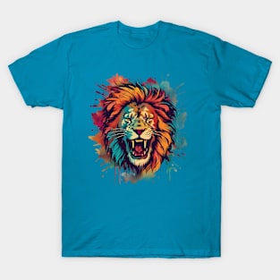 Colorful Roar Lion Grunge Style T-Shirt